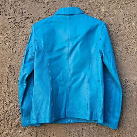 USA Teal Blue Leather Jacket - Picture 2 of 12